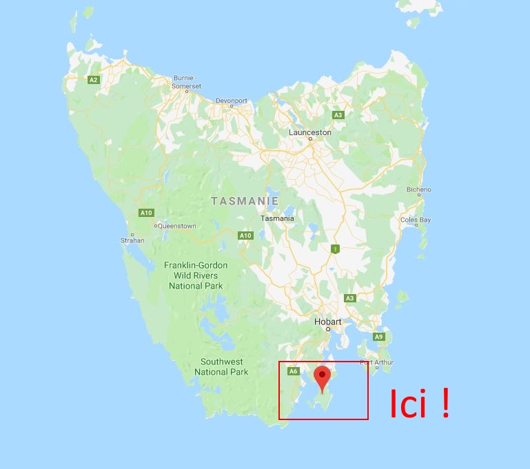 Localisation de Bruny Island en Tasmanie
